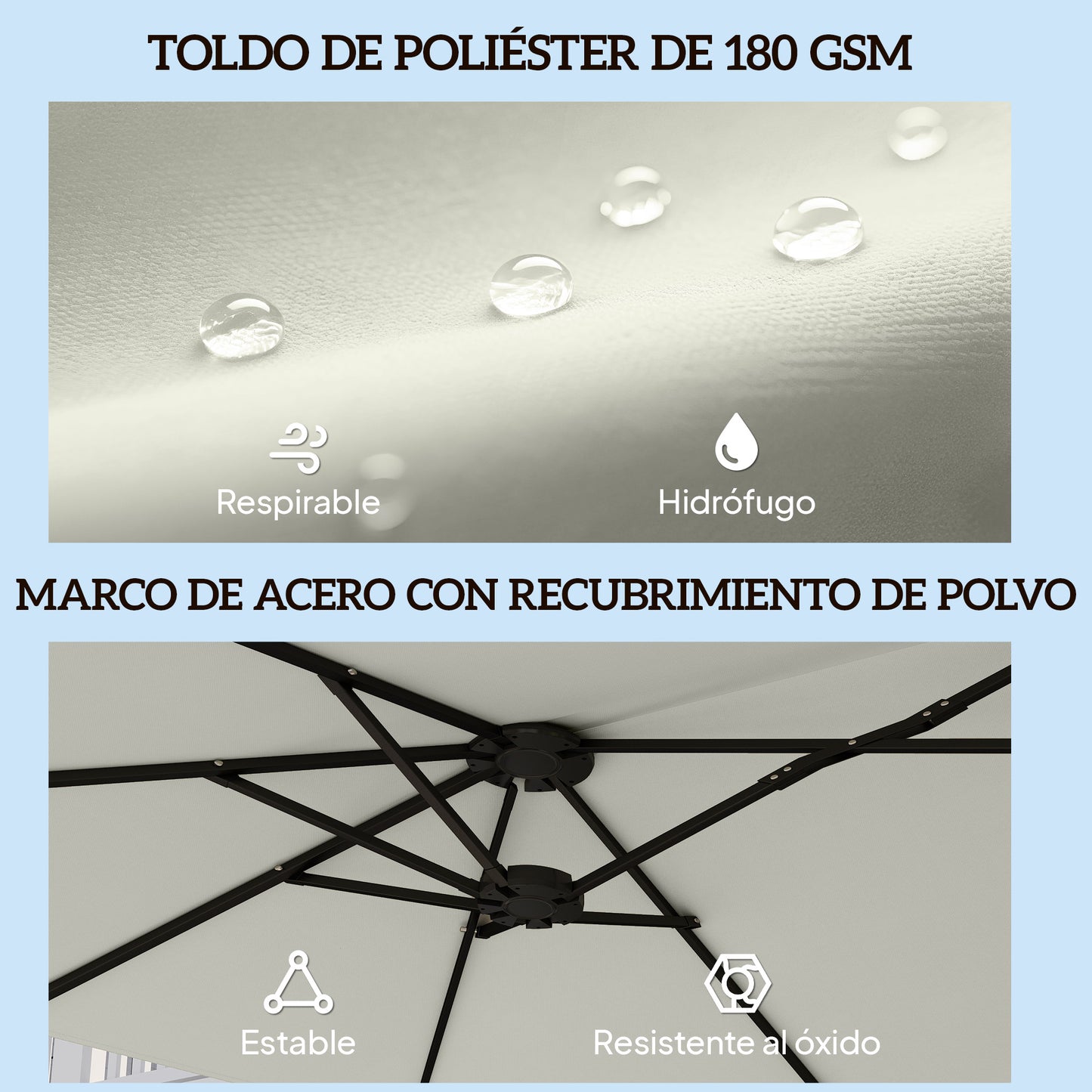 Outsunny Sombrilla Doble 4,6x2,6 M Con Protección Uv50+ Y Manivela Blanco Crema_5