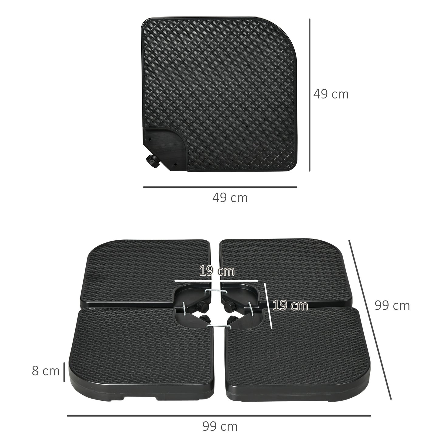 Outsunny Base Para Sombrilla De 4 Piezas Rellenable Con Agua 59 Kg O Arena 80 Kg_2