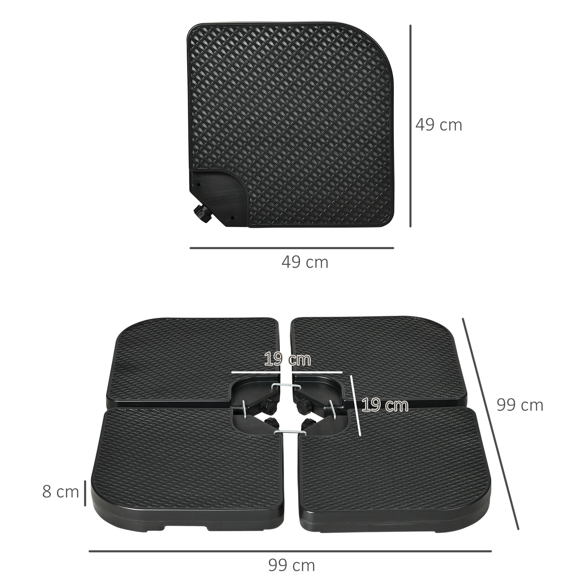 Outsunny Base Para Sombrilla De 4 Piezas Rellenable Con Agua 59 Kg O Arena 80 Kg_2