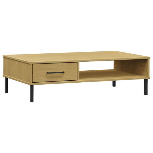 Mesa De Centro Patas De Metal Oslo Madera Maciza Pino Marrón_0