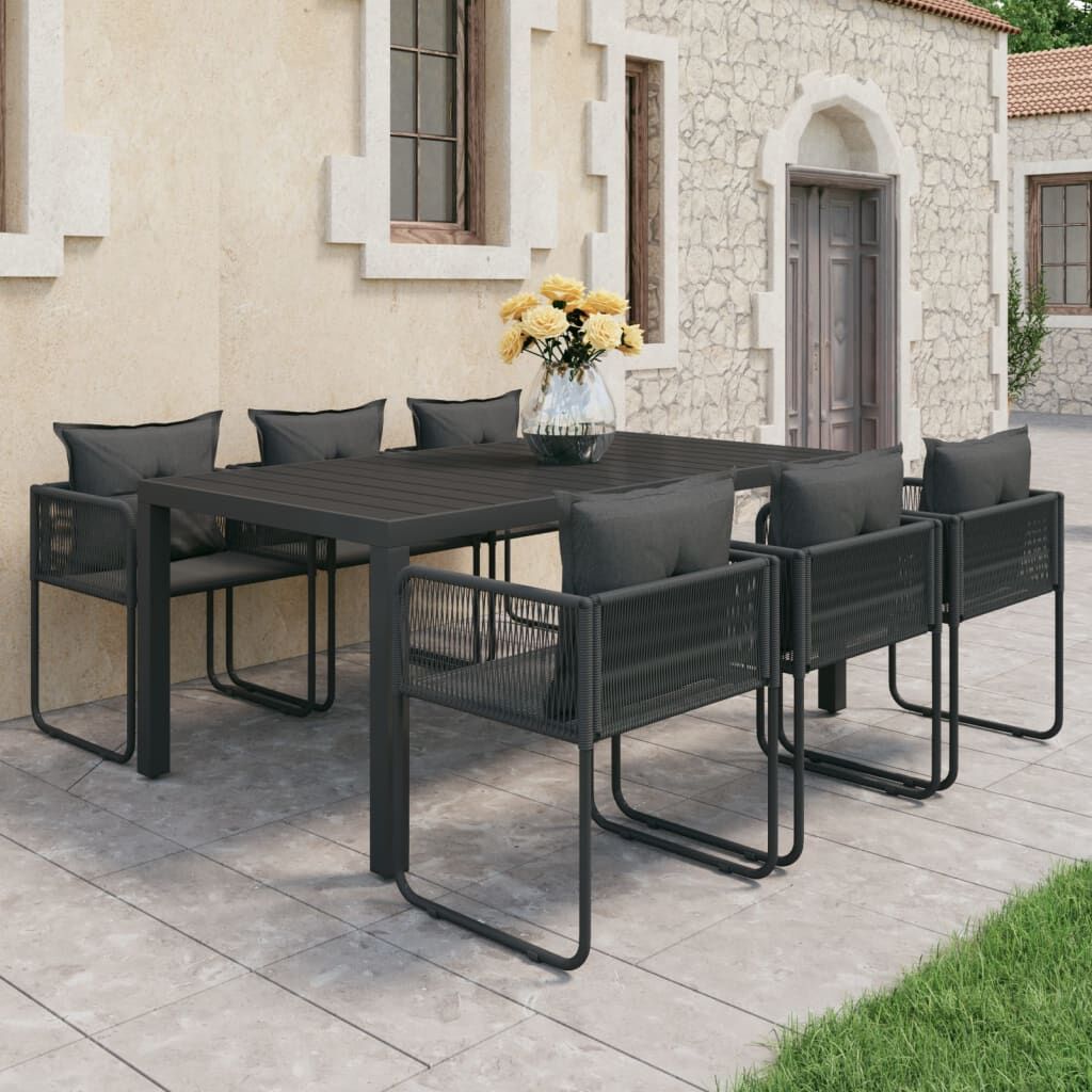 Vidaxl Set De Comedor De Jardín De 7 Piezas Pvc Ratán Negro_1