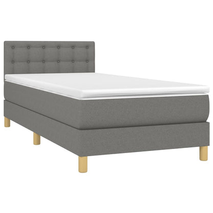 Cama Box Spring Con Colchón Y Led Tela Gris Oscuro 100x200 Cm / Vetonek_2