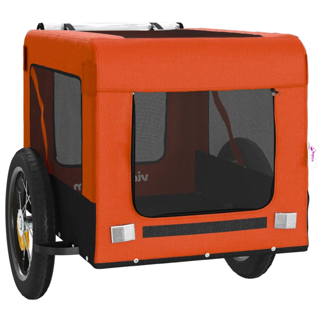 Vidaxl Remolque De Bicicleta Mascotas Hierro Tela Oxford Naranja Negro_5