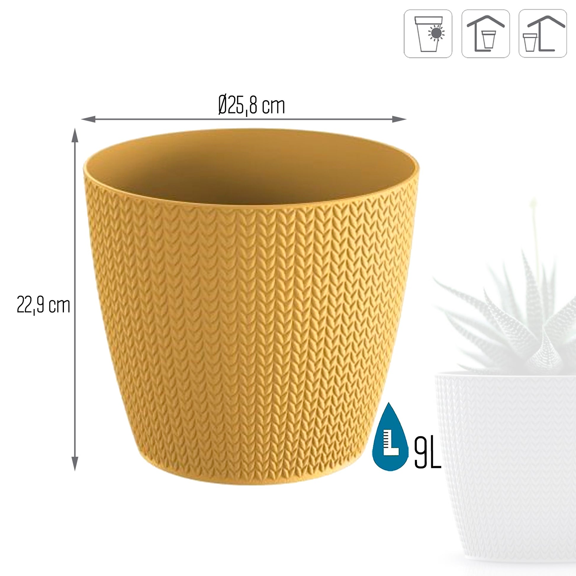 Maceta Wheaty 9l., Dimensiones (mm) 258x258x229, Color Mostaza_2