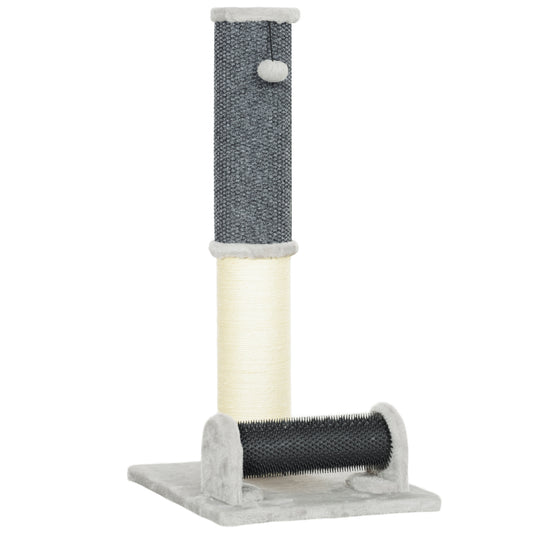 Pawhut Poste Rascador Para Gatos 85 Cm Con Cepillo De Auto Acicalado Gris Crema_0