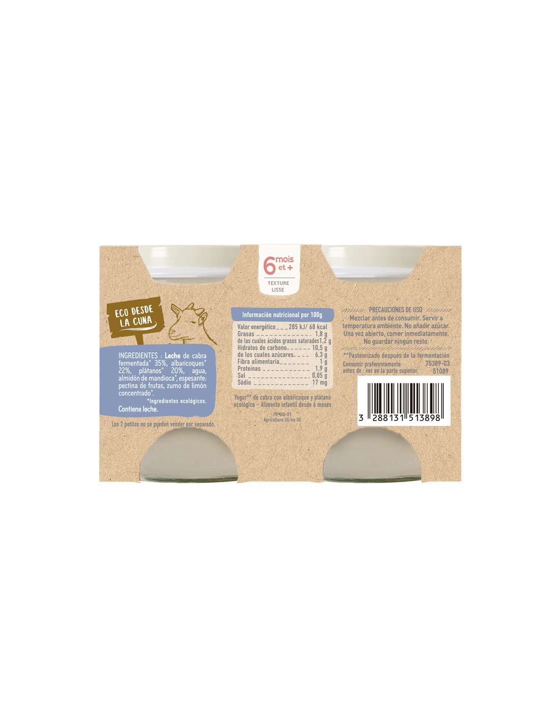 Yogur de Leche de Cabra con Albaricoque y Plátano Ecológica Babybio 2x130gr