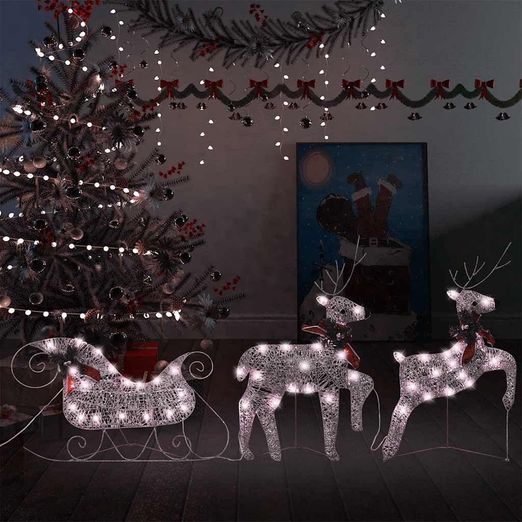 Vidaxl Renos Y Trineo Decoración De Navidad 60 Leds Dorado Jardín_1