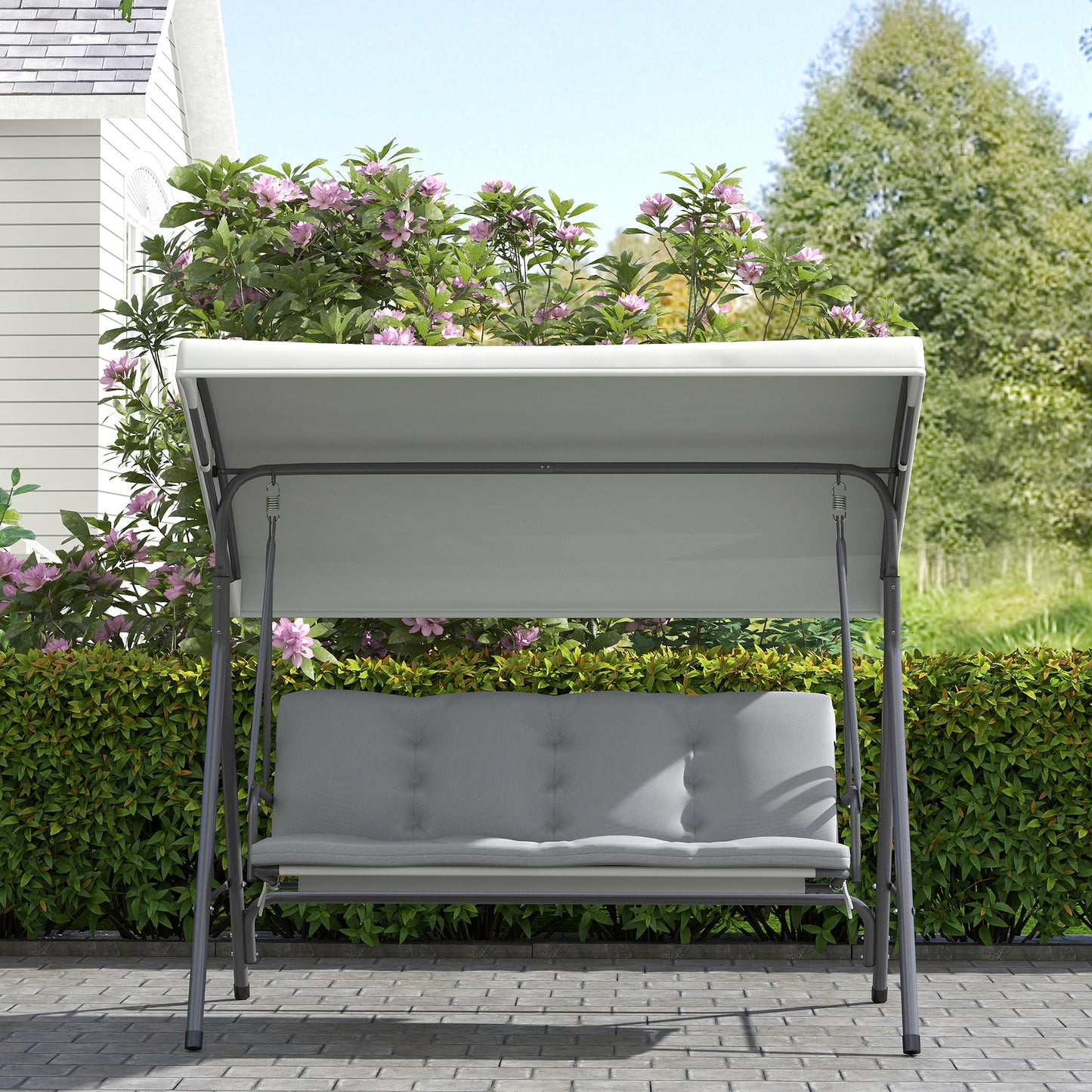 Outsunny Columpio De Jardín De 3 Plazas Con Techo Ajustable 172x110x156 Cm Gris_3