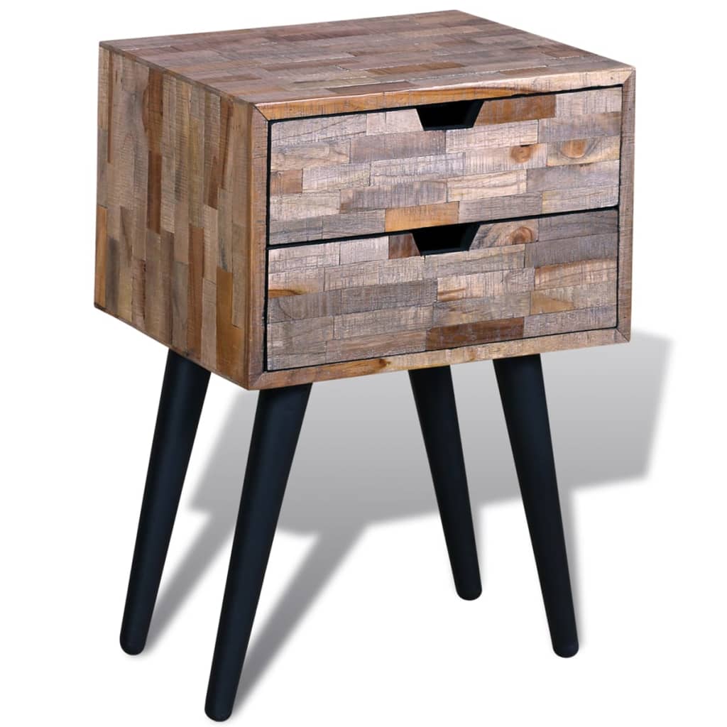 Mesita De Noche Con 2 Cajones Madera De Teca Reciclada_0