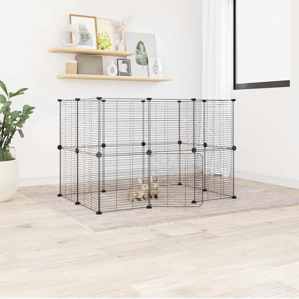 Vidaxl Jaula Para Mascotas De 20 Paneles Puerta Acero Negro 35x35 Cm_1