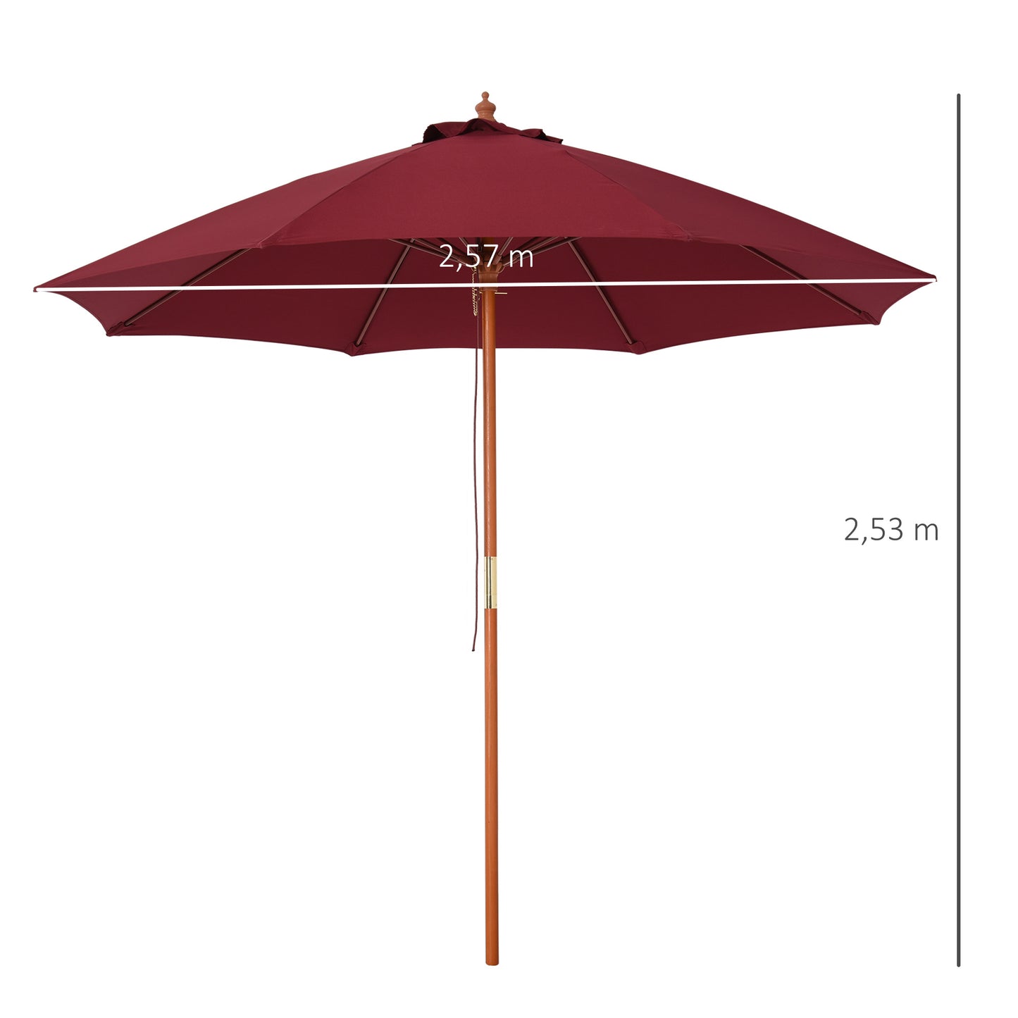 Outsunny Sombrilla De Madera Ajustable Ventilación Sistema Polea Ø257x253cm Rojo_2