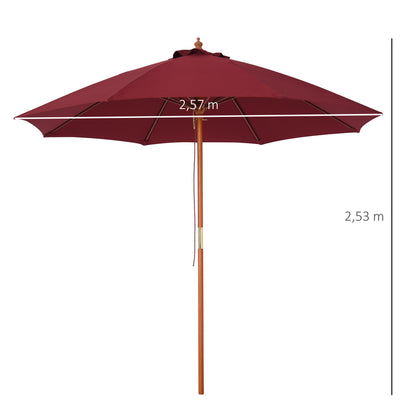 Outsunny Sombrilla De Madera Ajustable Ventilación Sistema Polea Ø257x253cm Rojo_2