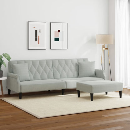 Sofá Cama 2 Plazas Con Almohadas Taburete Terciopelo Gris Claro / Vetonek_5