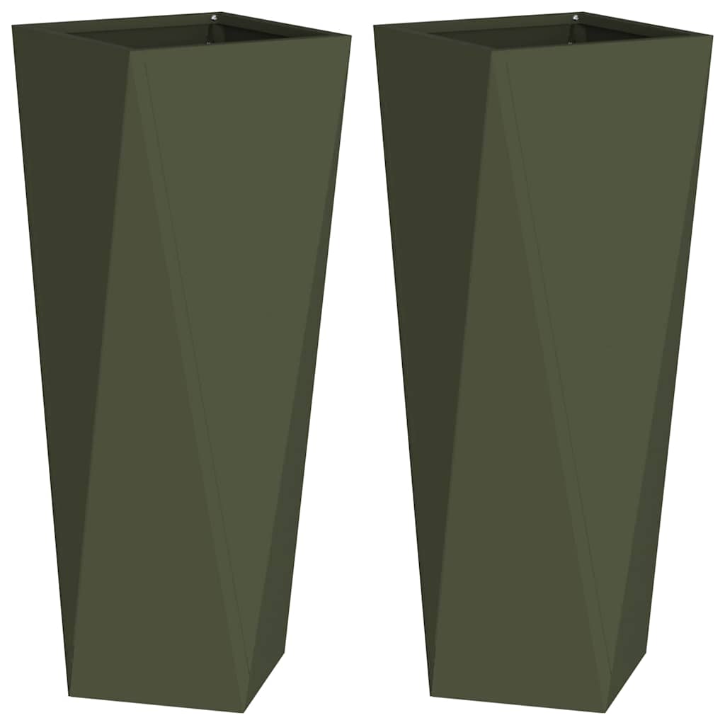 Jardinera 2 Pcs Verde Oliva 30 X 30 X 75 Cm Acero_0
