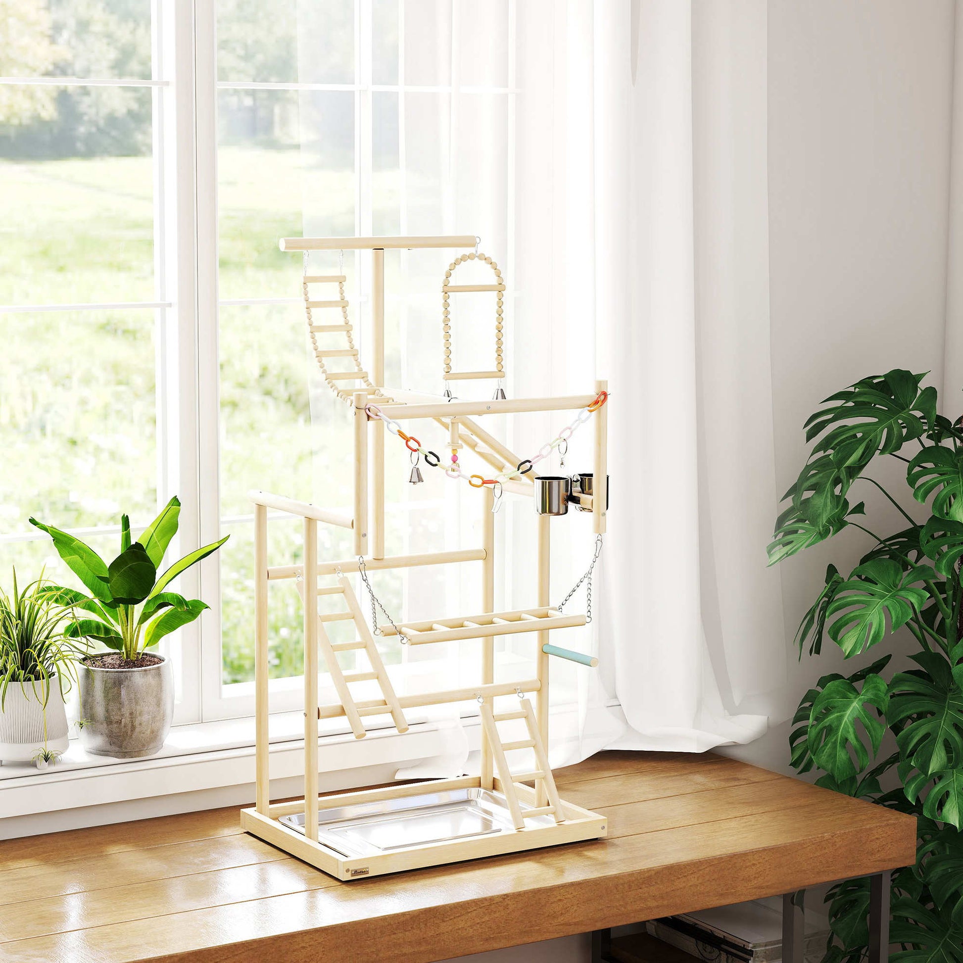 Pawhut Parque De Juegos Para Pájaros Con Escaleras Columpio Cadena Bandeja_1