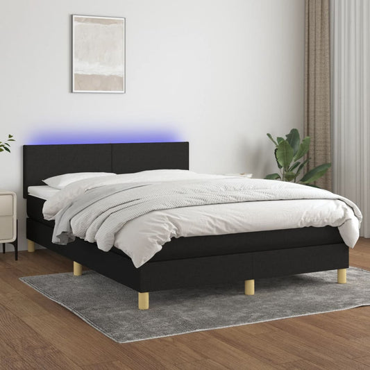 Cama Box Spring Colchón Y Luces Led Tela Negro 140x200 Cm / Vetonek_0