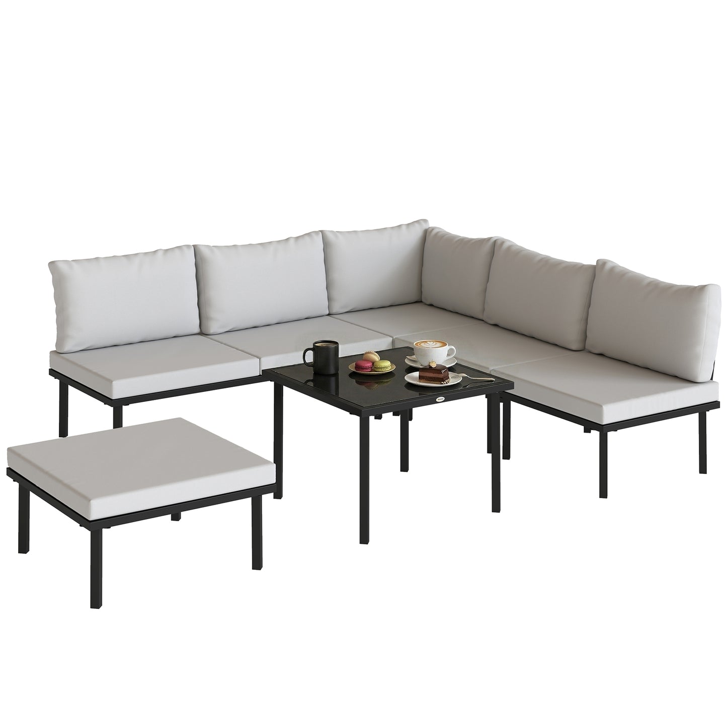 Outsunny Conjunto De Jardín Exterior 6 Piezas En Forma De L Cojines Gris Claro_0