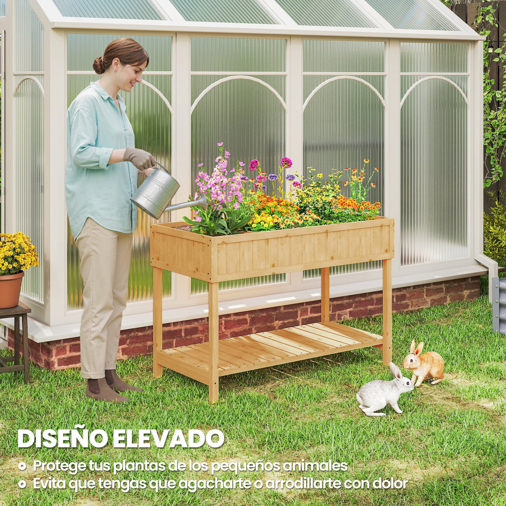 Outsunny Huerto Urbano Elevada De Madera Con Estante 110x46x76 Cm Natural_5