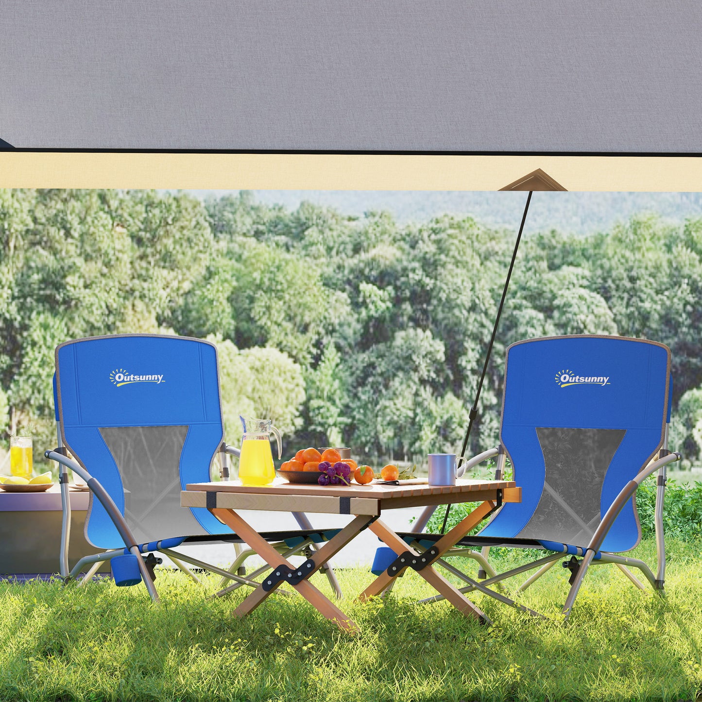 Outsunny Pack De 2 Sillas De Playa Plegables Ligeras Con Respaldo De Malla Azul_3