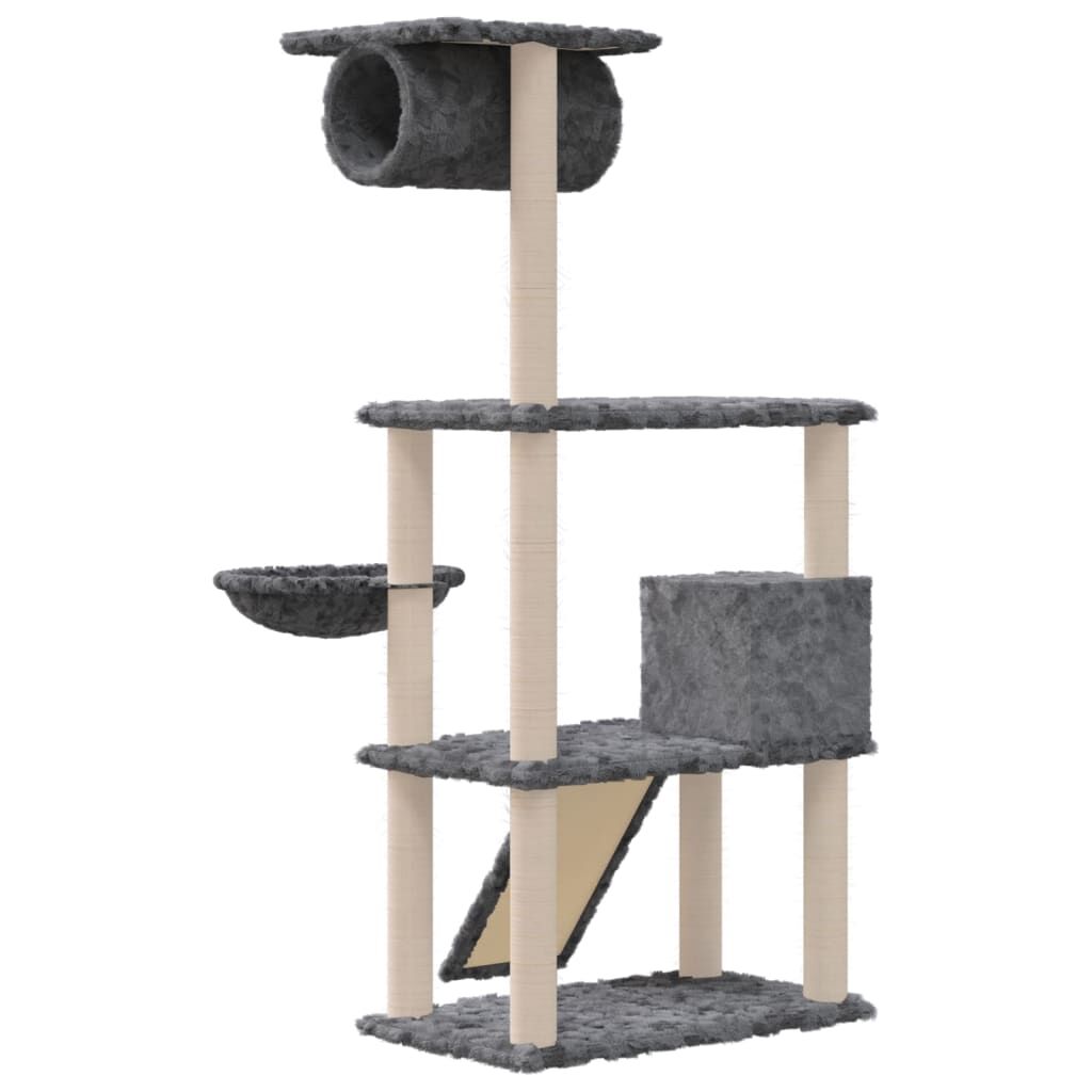 Vidaxl Rascador Para Gatos Con Postes De Sisal Gris Oscuro 131 Cm_4