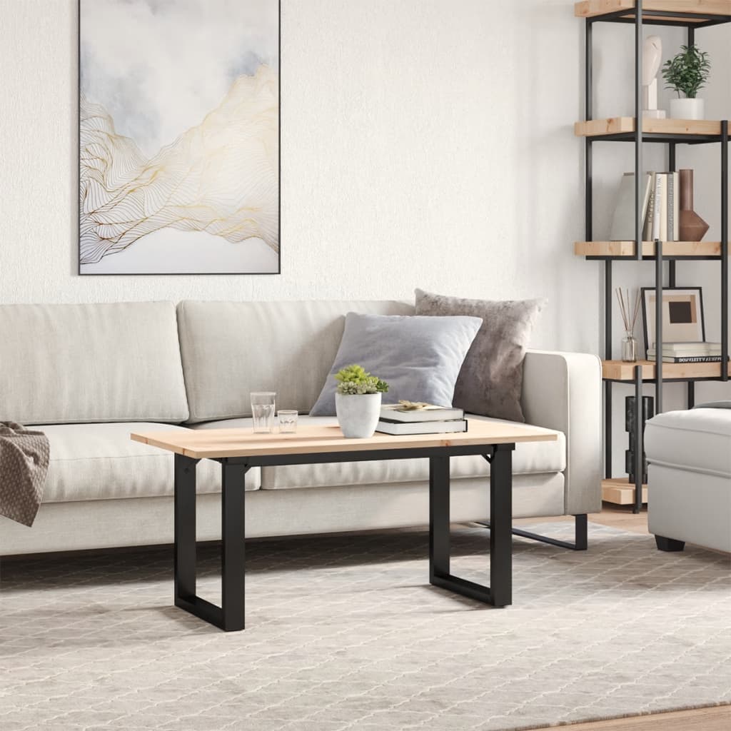 Mesa De Centro Marco O Madera Maciza Pino Y Acero 100x50x45 Cm_1