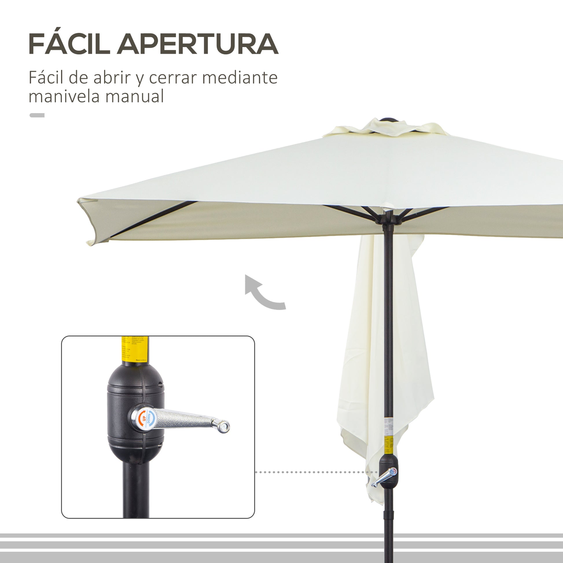 Outsunny Media Sombrilla 230x130x245 Cm Parasol De Pared Con Manivela Beige_3