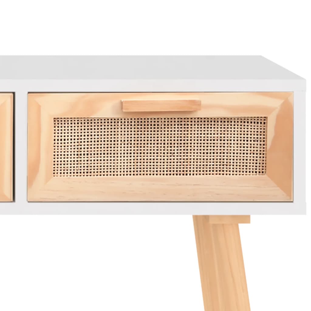 Mesa Consola Madera Pino Maciza Ratán Natural 105x30x75 Cm_3
