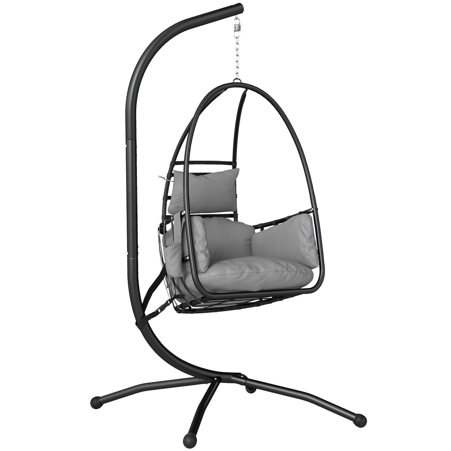Outsunny Silla Colgante Con Soporte Cesta Plegable Reposacabezas Gris Oscuro_0