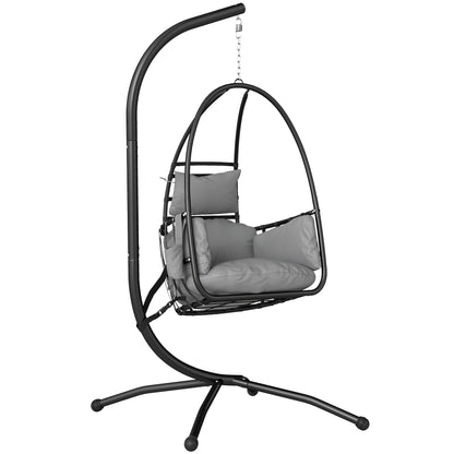 Outsunny Silla Colgante Con Soporte Cesta Plegable Reposacabezas Gris Oscuro_0