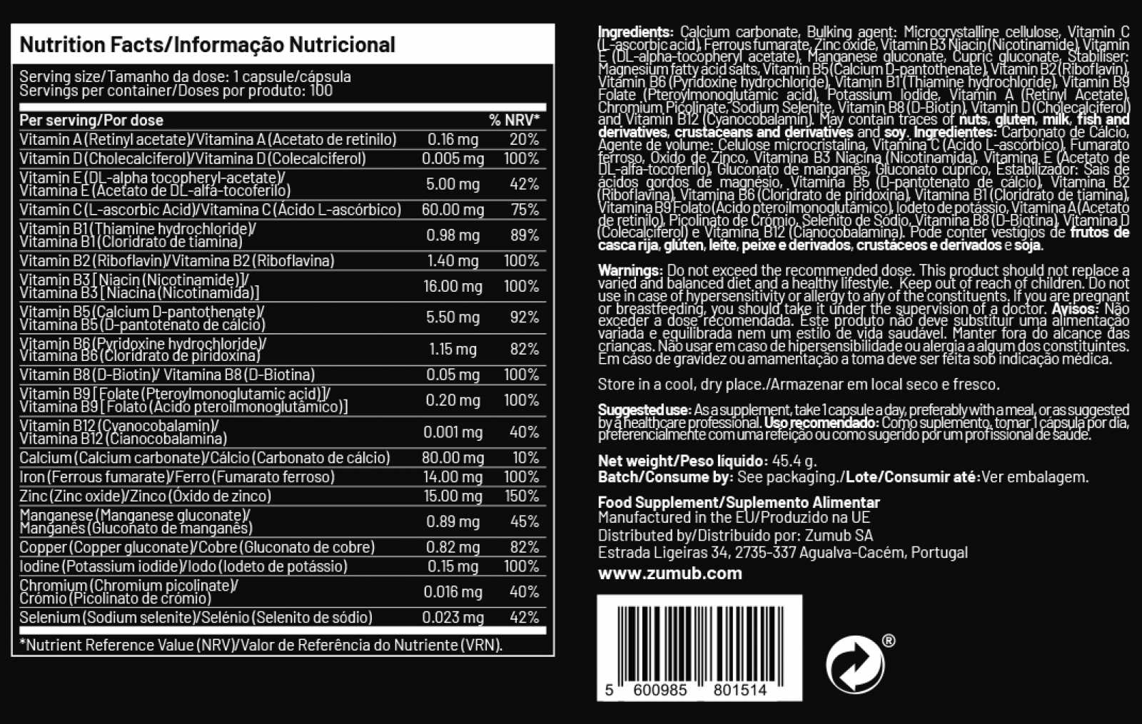 Zumub Multi Vitamin + Mineral 100 Capsules