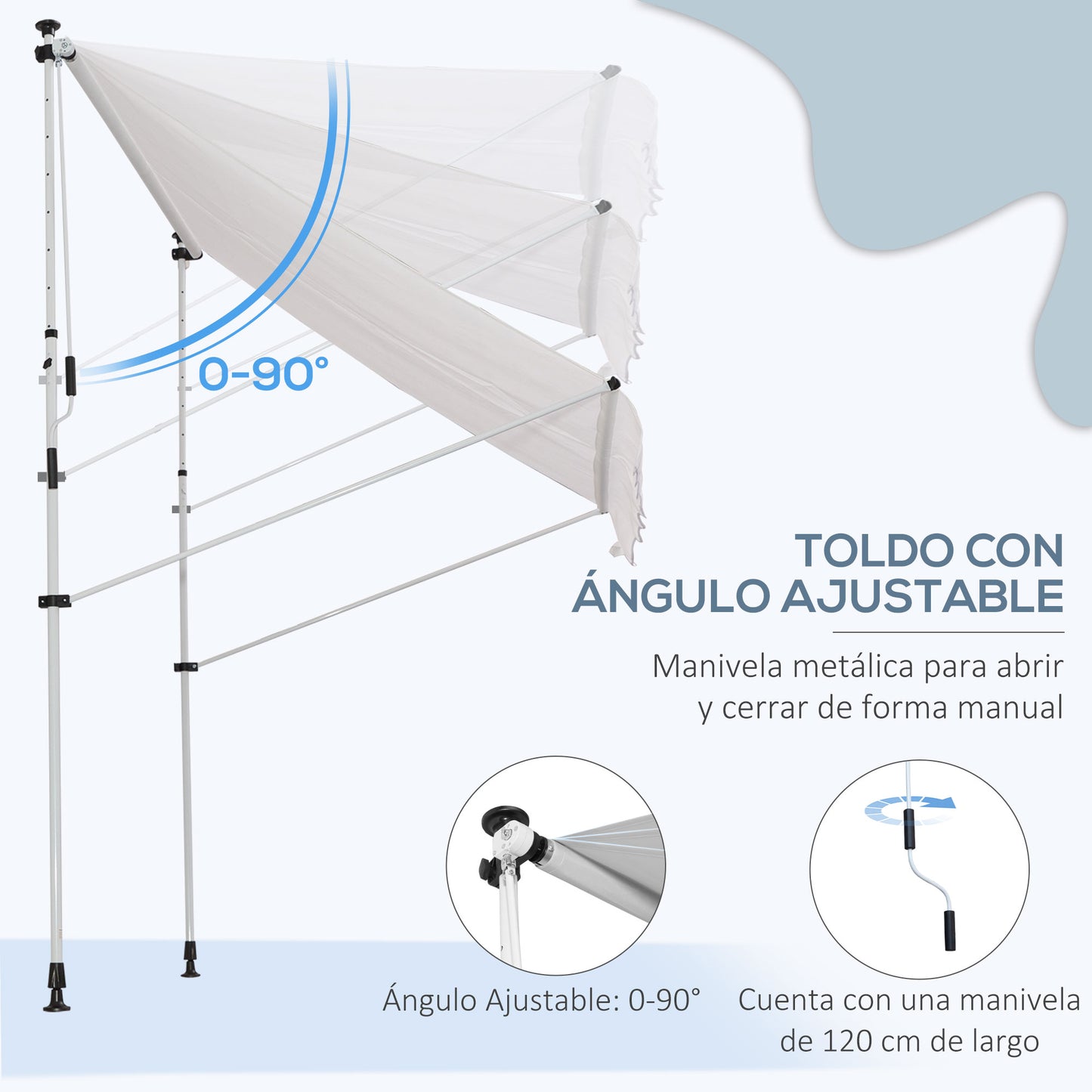 Outsunny Toldo Manual Retráctil 200x150x170-280cm Con Manivela Para Terraza_5