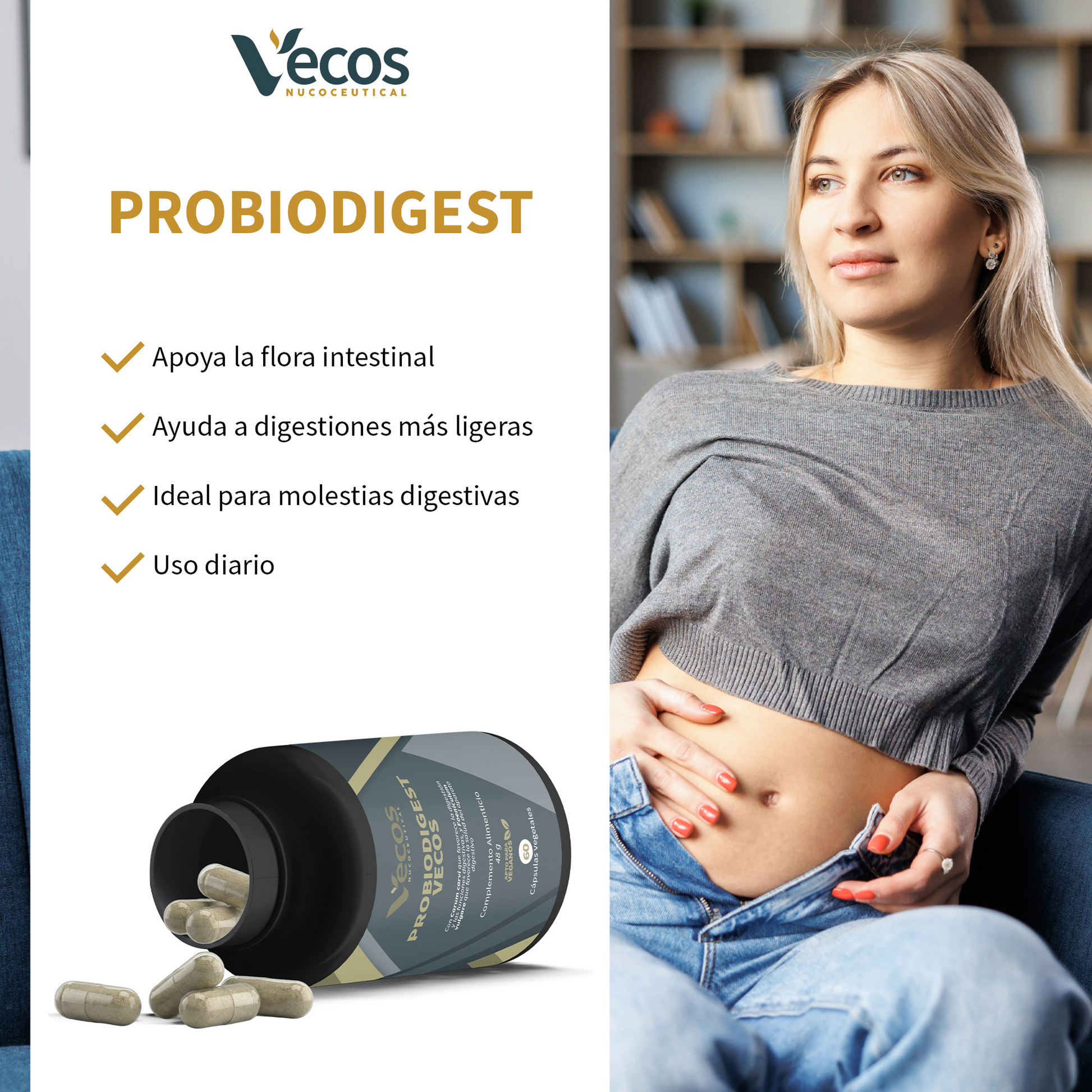 Probiodigest Vecos 60 Cápsulas | Digestión Pesada Y Gases | Enzimas Digestivas + Probióticos_3
