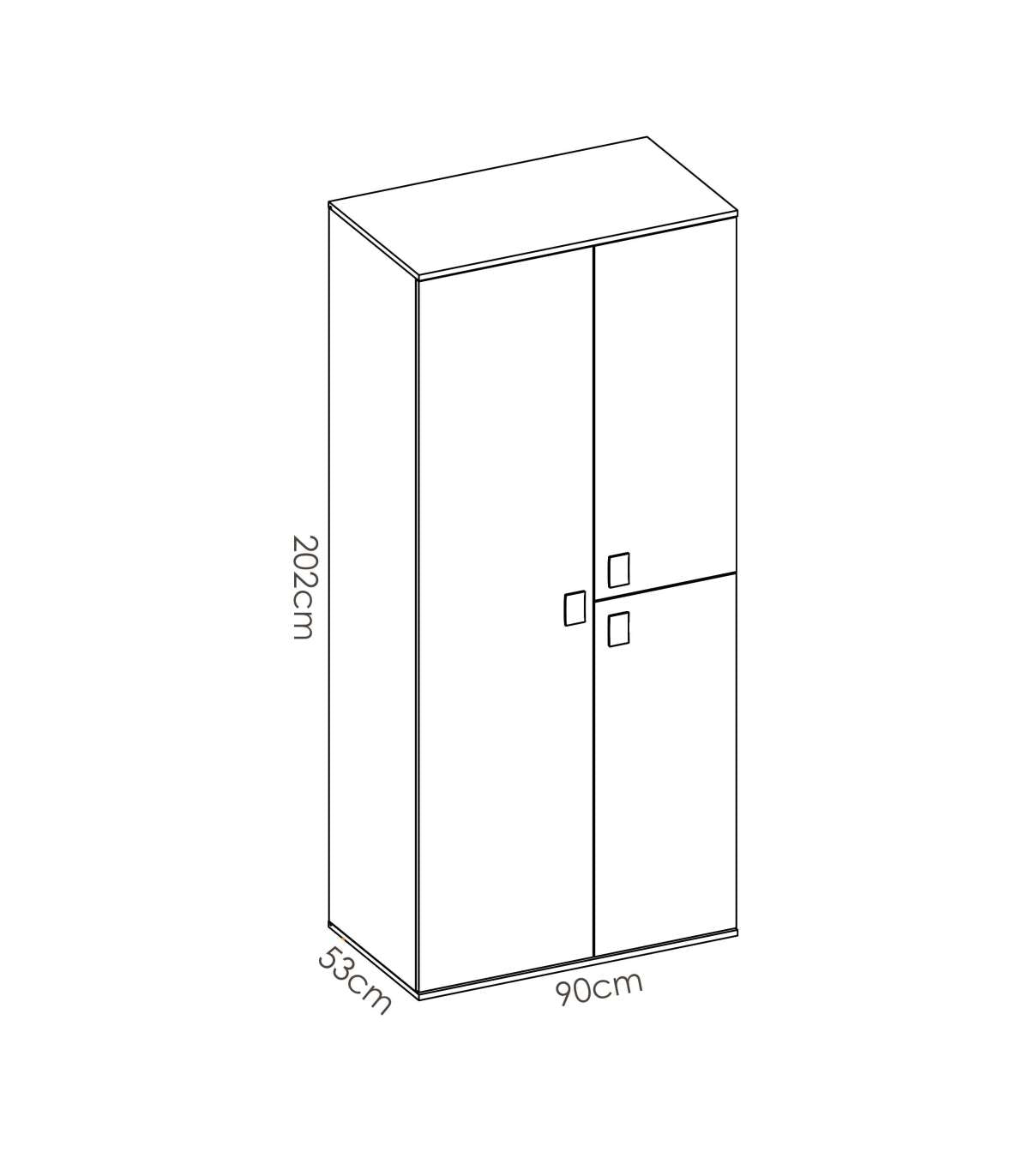 Armario Ropero 3 Puertas Abatibles Acabado Blanco, 202 Cm(alto)90 Cm(ancho)53 Cm(largo)_2