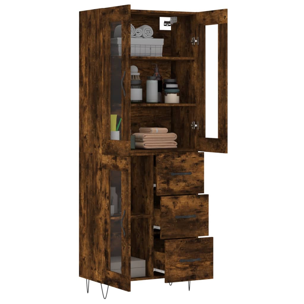 Aparador Alto Madera Contrachapada Roble Ahumado 69,5x34x180 Cm_2
