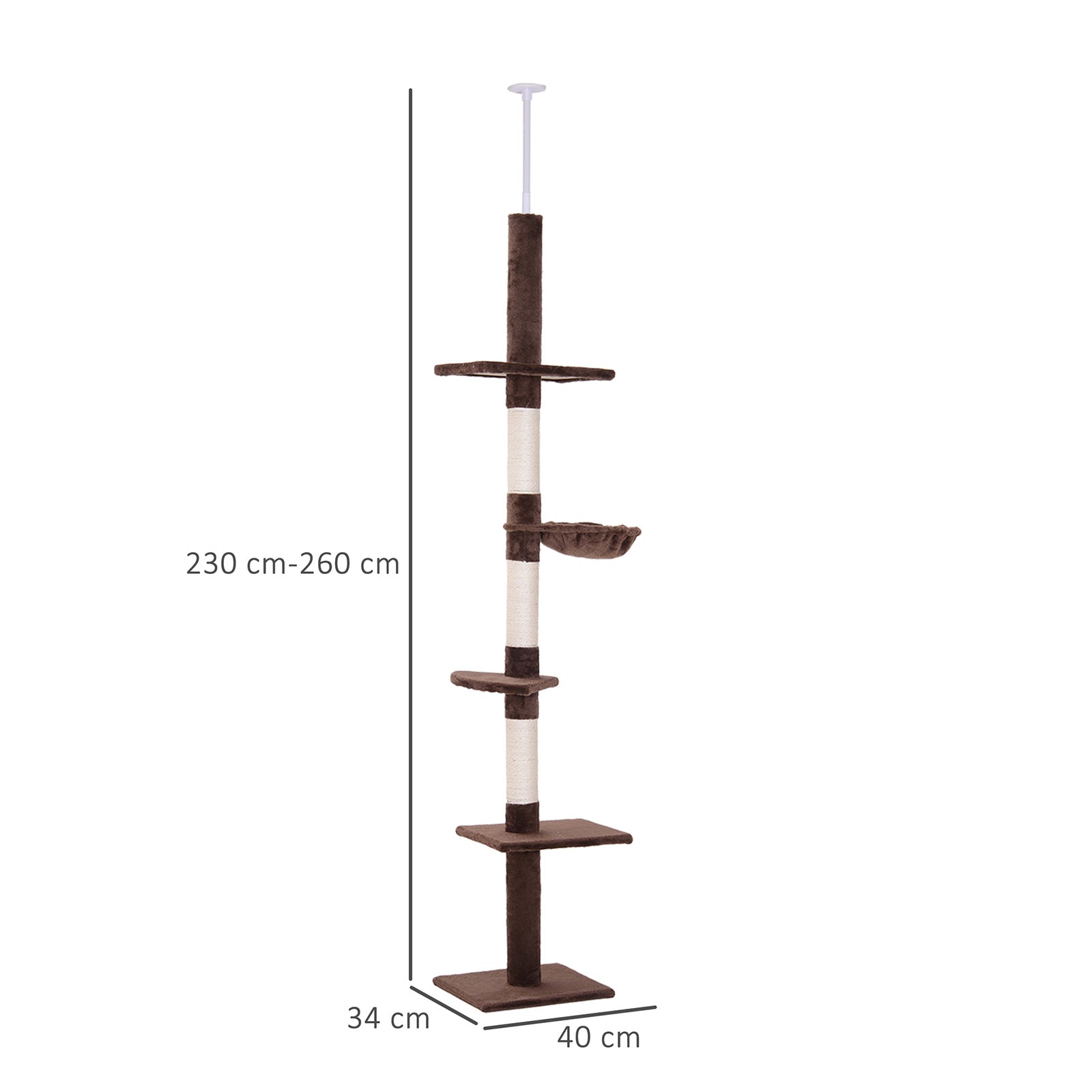 Pawhut Árbol Para Gatos De Suelo A Techo De 230-260 Cm Con Plataformas Marrón_2