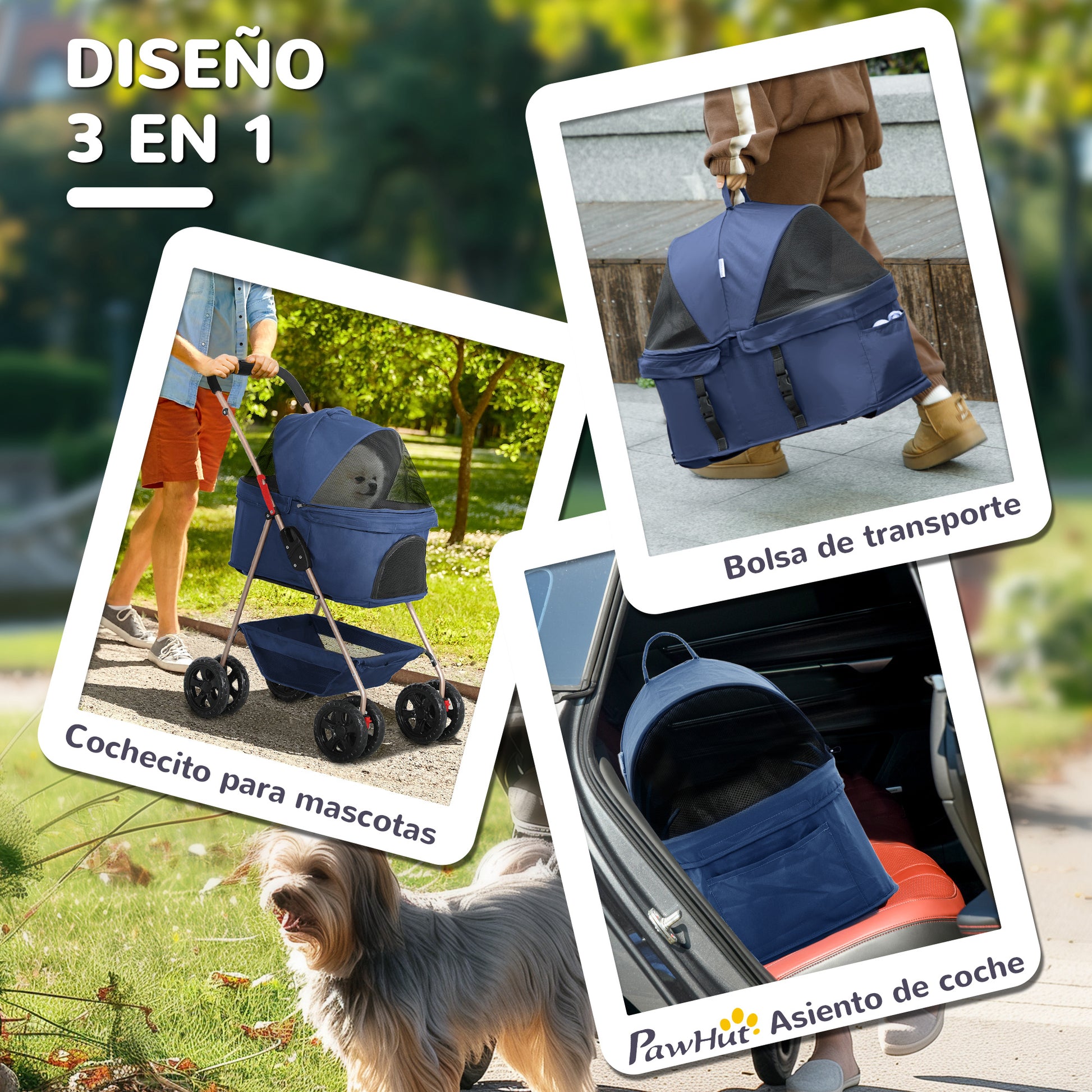 Pawhut Carrito Para Perros Plegable 3 En 1 Con Cesta De Almacenaje 76x50x102 Cm_3