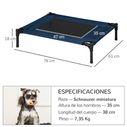 Pawhut Cama Elevada Perros Con Malla Transpirable Tela Oxford 76x61x18 Cm Azul_2