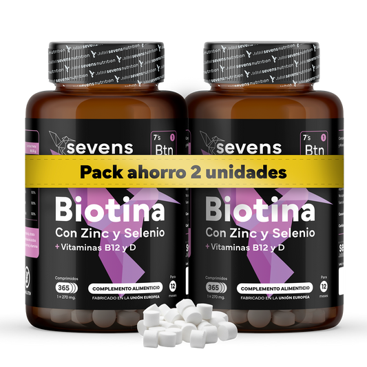 Pack 2x Biotina 10,000 Mcg Sevens Nutrition. Fortalece Cabello, Piel Y Uñas._0