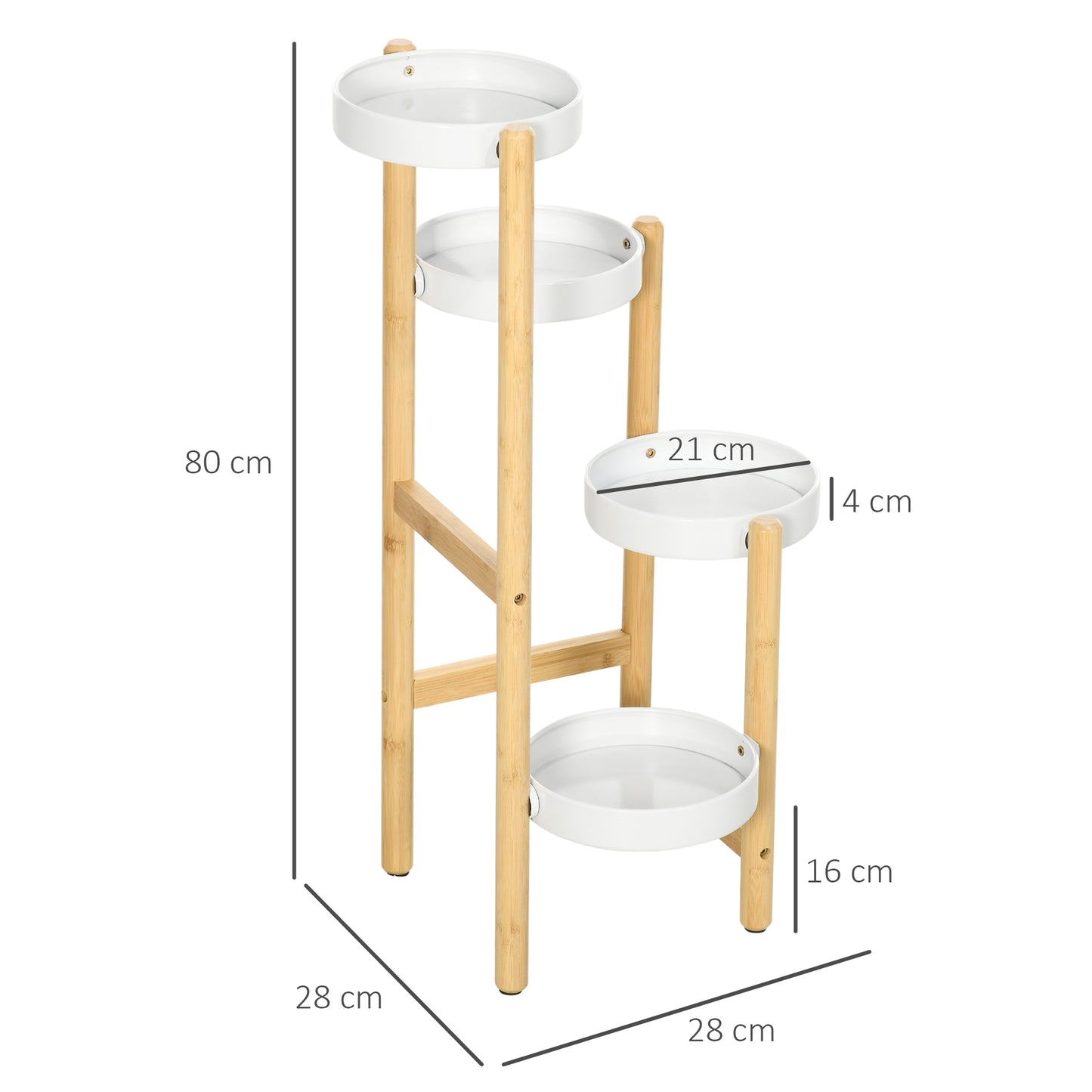 Outsunny Soporte Para Plantas Con Pies De Bambú Ø28x80 Cm Naturaly Blanco_2