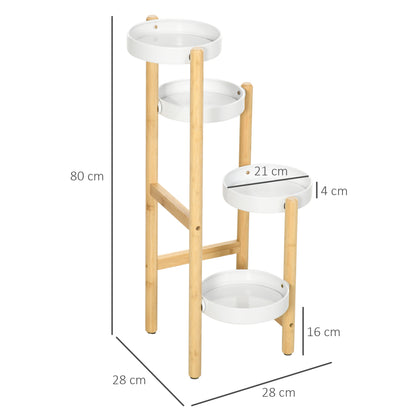 Outsunny Soporte Para Plantas Con Pies De Bambú Ø28x80 Cm Naturaly Blanco_2
