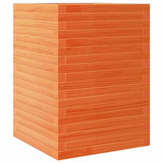 Jardinera Madera Maciza De Pino Marrón Cera 50x50x68,5 Cm_0