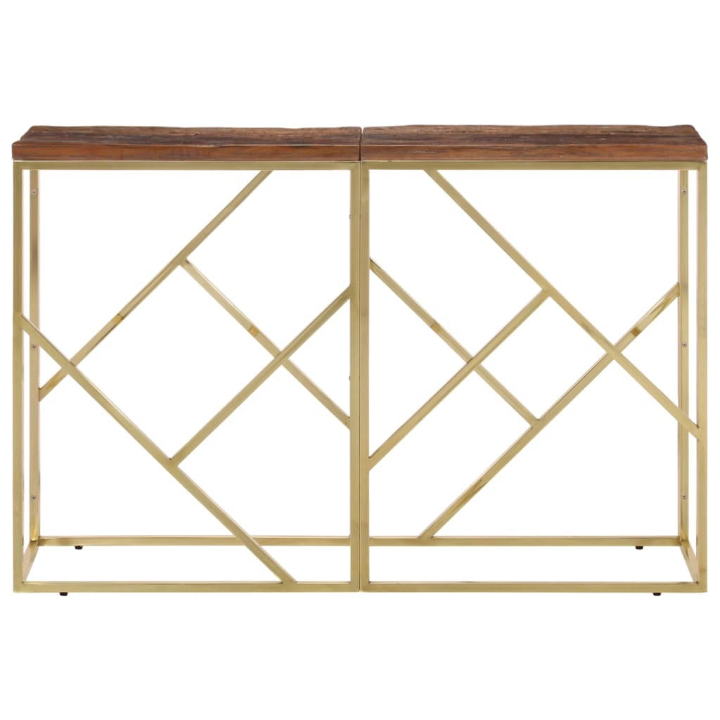 Mesa Consola Acero Inoxidable Madera Maciza Traviesa Dorado_0