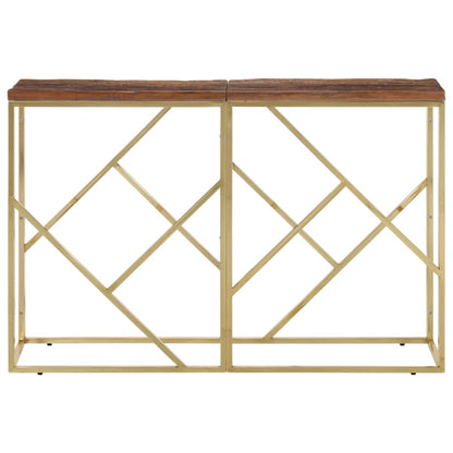 Mesa Consola Acero Inoxidable Madera Maciza Traviesa Dorado_0