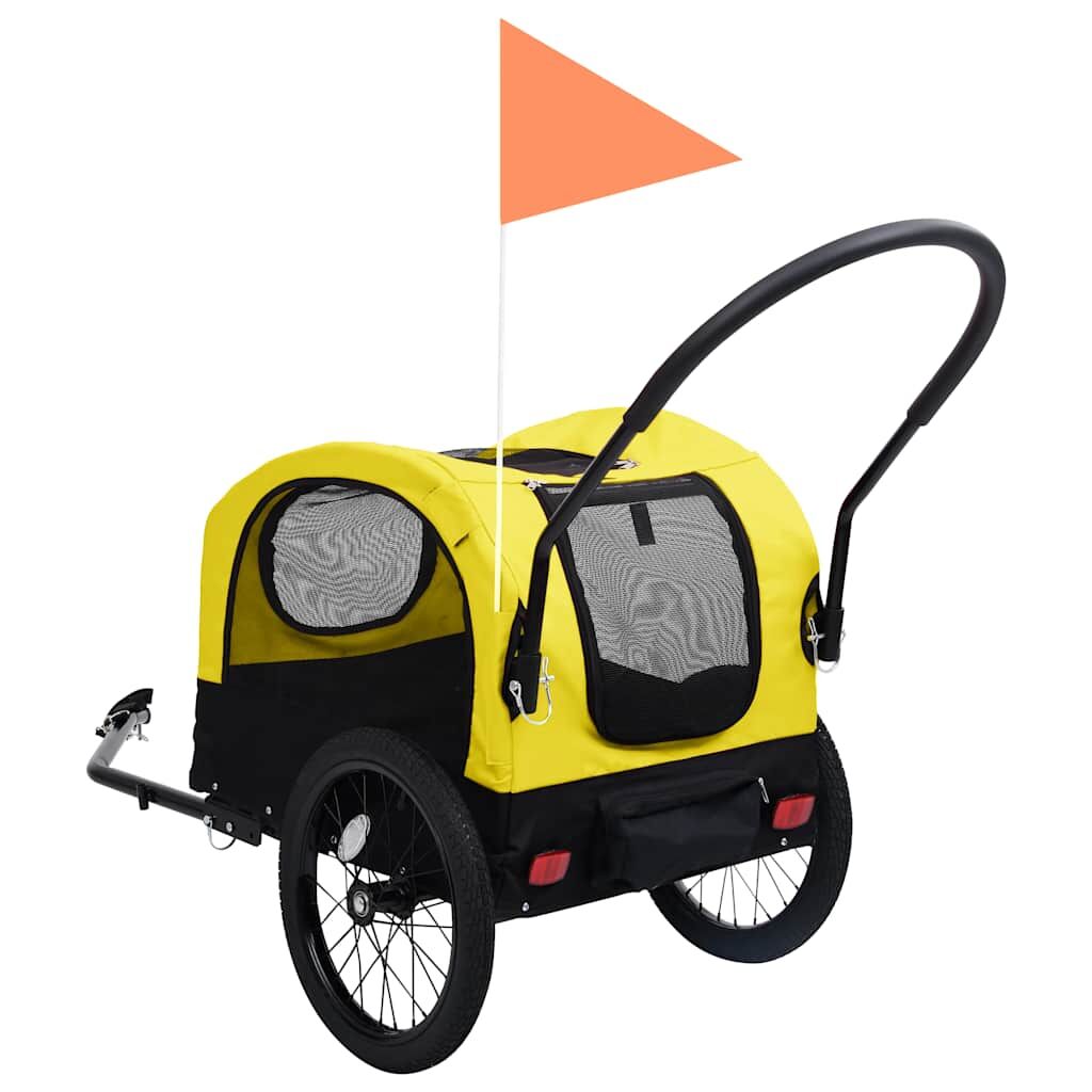 Vidaxl Remolque De Bicicleta Mascotas Cochecito 2 En 1 Amarillo Negro_4