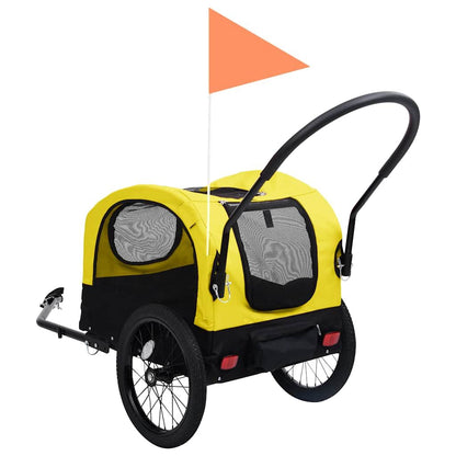 Vidaxl Remolque De Bicicleta Mascotas Cochecito 2 En 1 Amarillo Negro_4