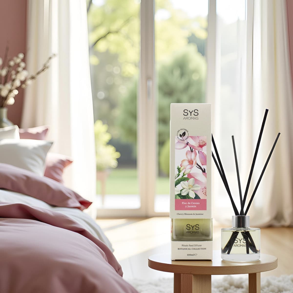 SYS Aromas Ambientador Mikado Flor de Cerezo y Jazmín - Botanical - Sin Alcohol - Larga Duración - 100 ml con 5 Varillas_0