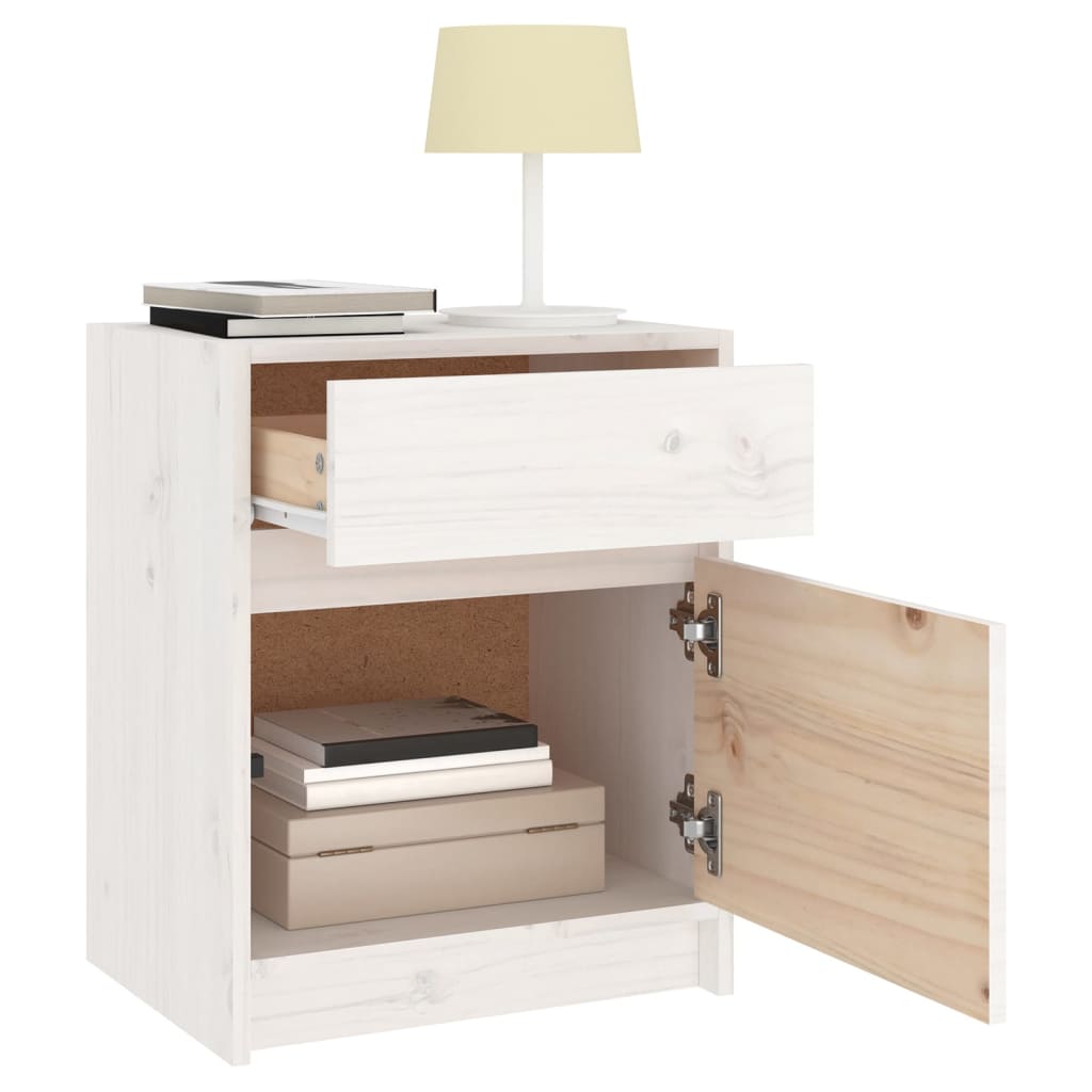 Mesitas De Noche 2 Uds Madera Maciza Pino Blanco 40x31x50 Cm_3