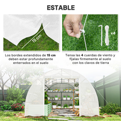 Invernadero De Túnel Jardín Con 12 Ventanas Outsunny 8x3x2m Blanco_5