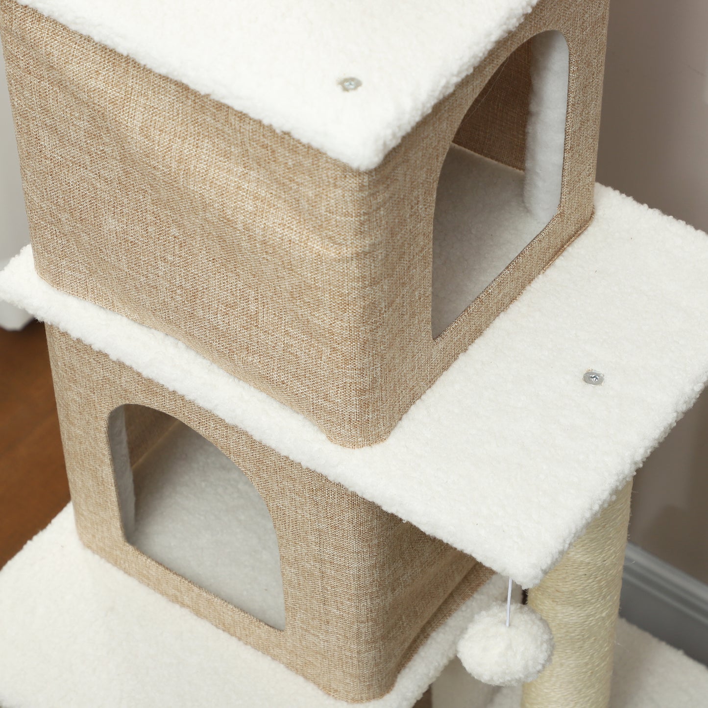 Pawhut Árbol Rascador Para Gatos Altura 140 Cm Con 2 Nidos Marrón Claro_3