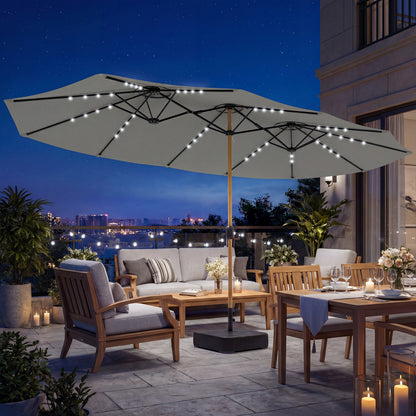 Outsunny Sombrilla Doble 4,6x2,6 M Con 48 Luces Led Base Incluida Y Manivela_1
